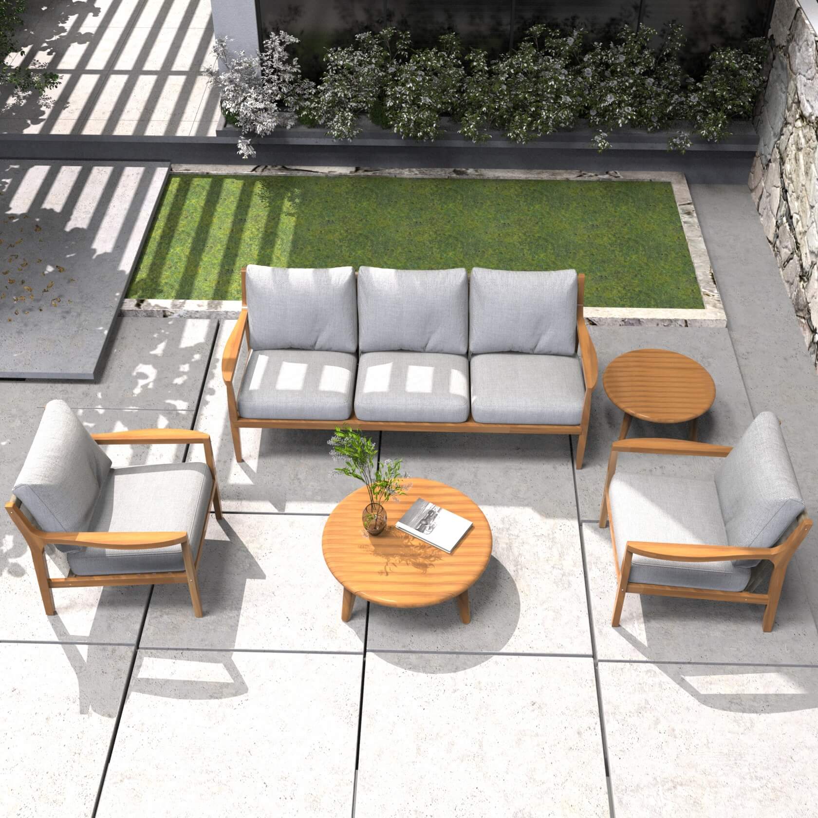 Rebel 5 - Seater Wood Patio Conversation Set with Side Table(PAS - 2513 - 3SC+SC*2+TA+ST) - Direct Wicker