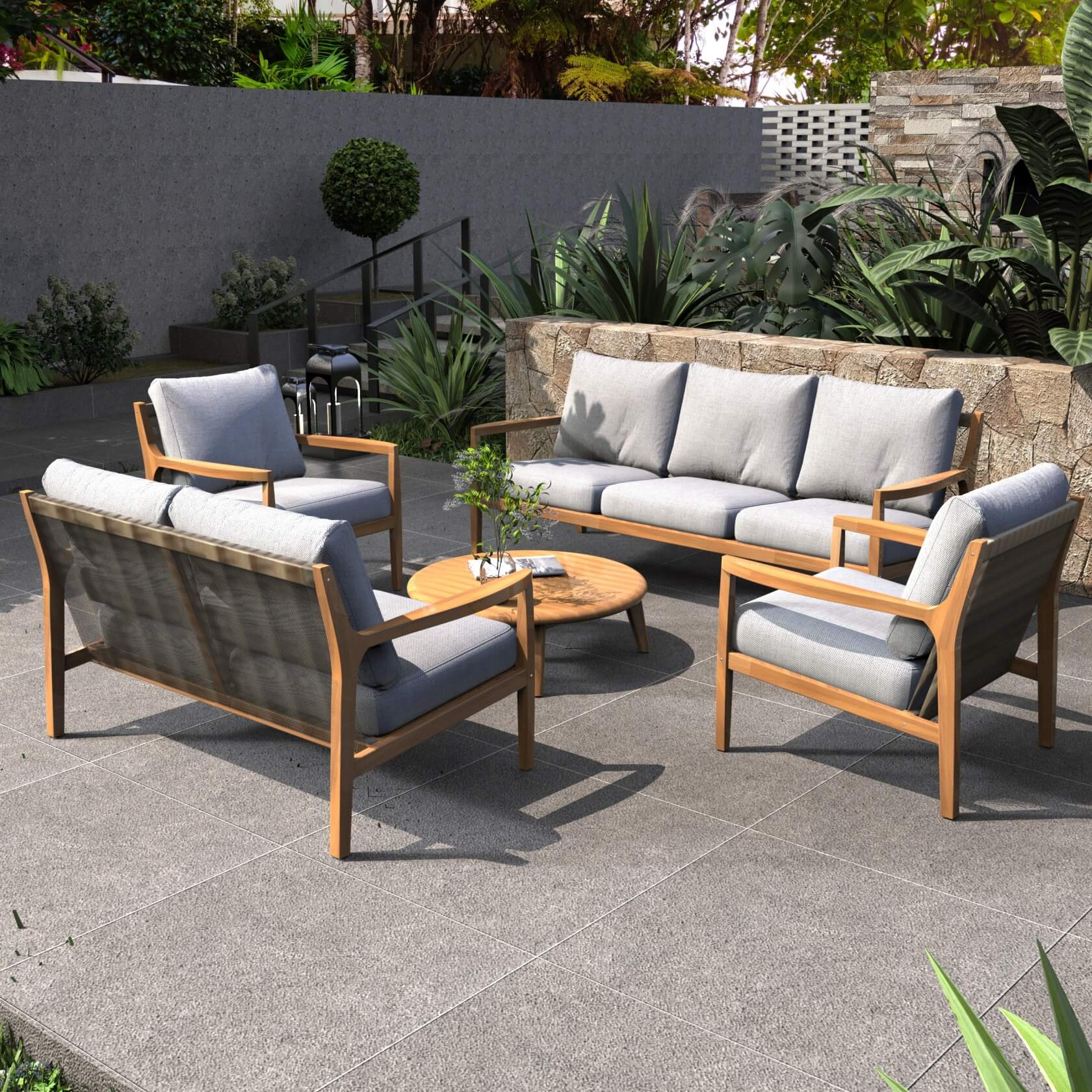 Rebel 7 - Seater Wood Patio Conversation Set (PAS - 2513 - 3SC+2SC+SC*2+TA) - Direct Wicker