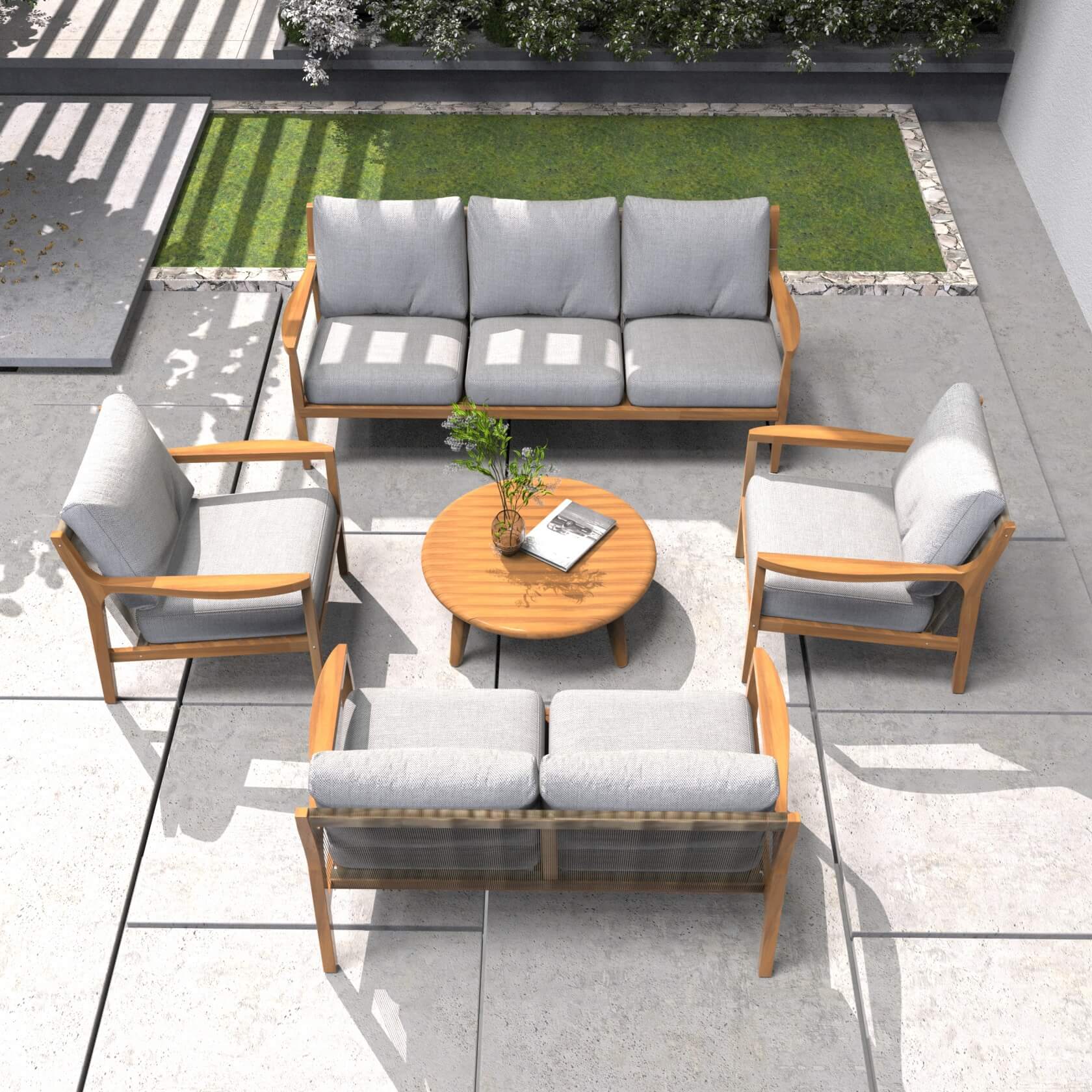 Rebel 7 - Seater Wood Patio Conversation Set (PAS - 2513 - 3SC+2SC+SC*2+TA) - Direct Wicker