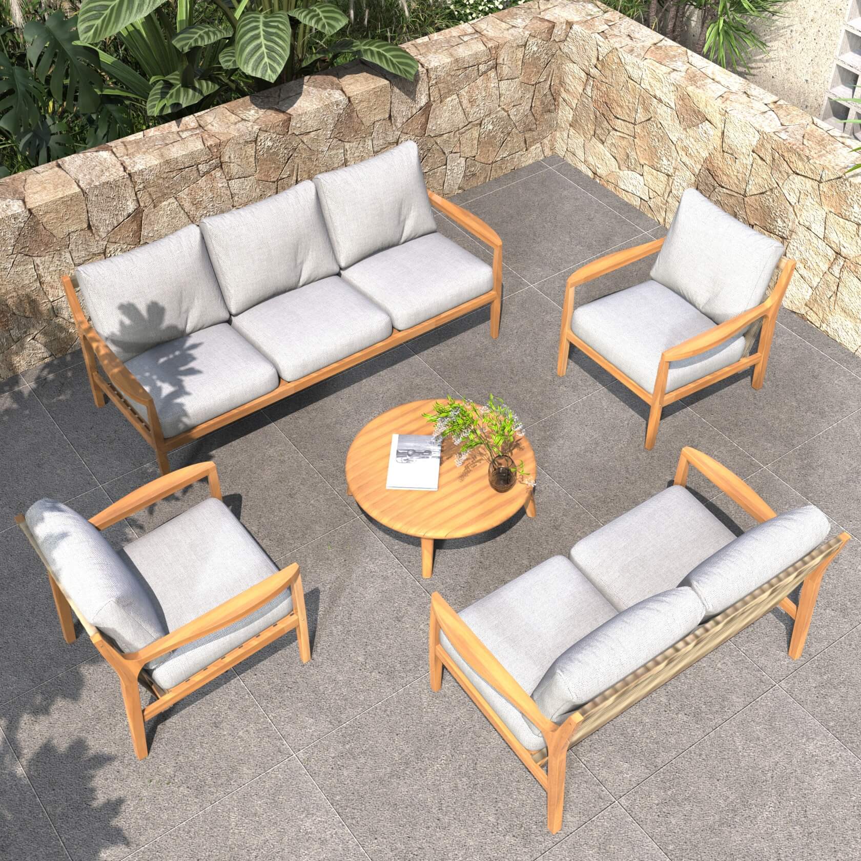 Rebel 7 - Seater Wood Patio Conversation Set (PAS - 2513 - 3SC+2SC+SC*2+TA) - Direct Wicker