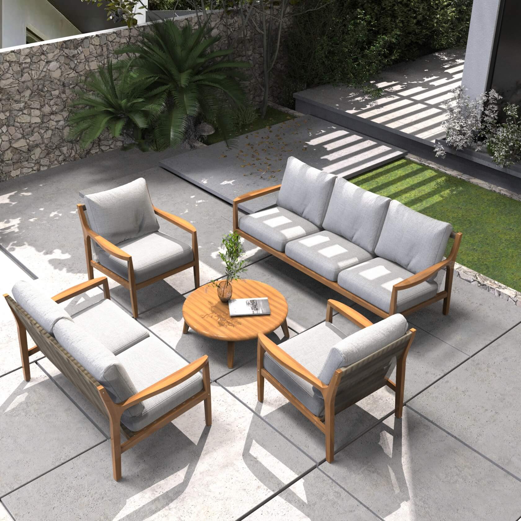Rebel 7 - Seater Wood Patio Conversation Set (PAS - 2513 - 3SC+2SC+SC*2+TA) - Direct Wicker