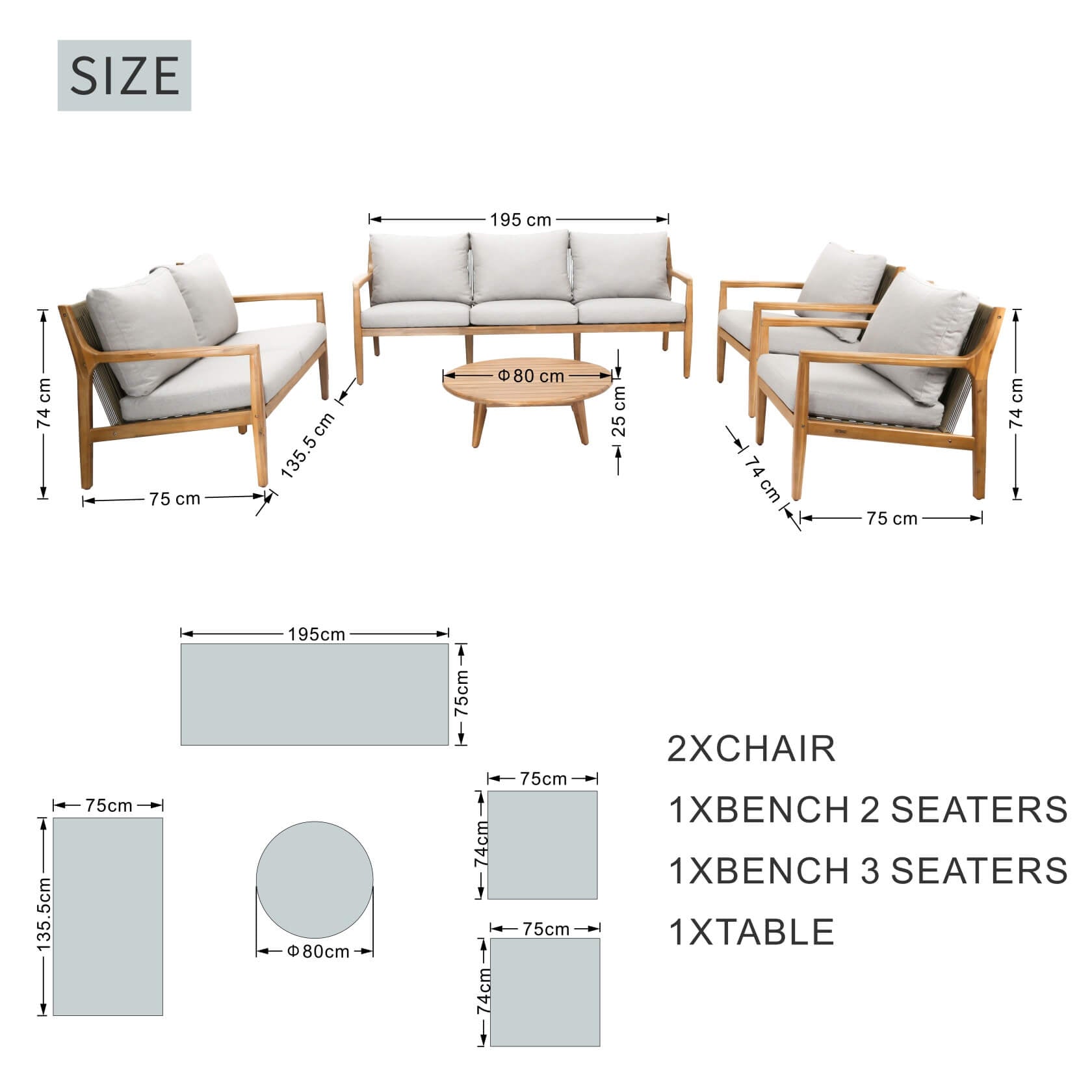Rebel 7 - Seater Wood Patio Conversation Set (PAS - 2513 - 3SC+2SC+SC*2+TA) - Direct Wicker
