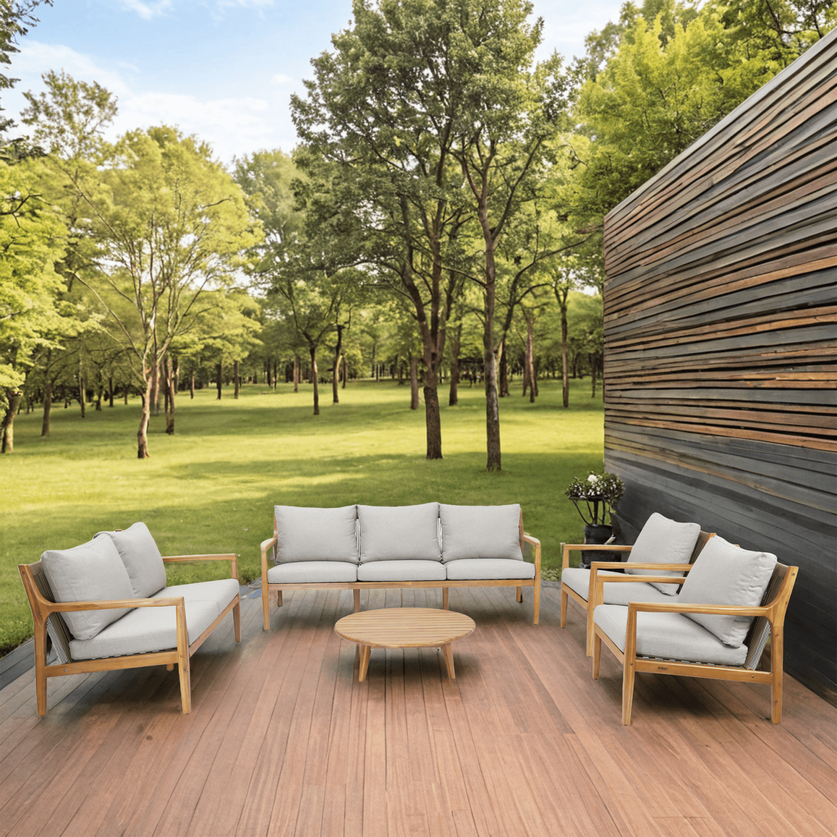Rebel 7 - Seater Wood Patio Conversation Set (PAS - 2513 - 3SC+2SC+SC*2+TA) - Direct Wicker