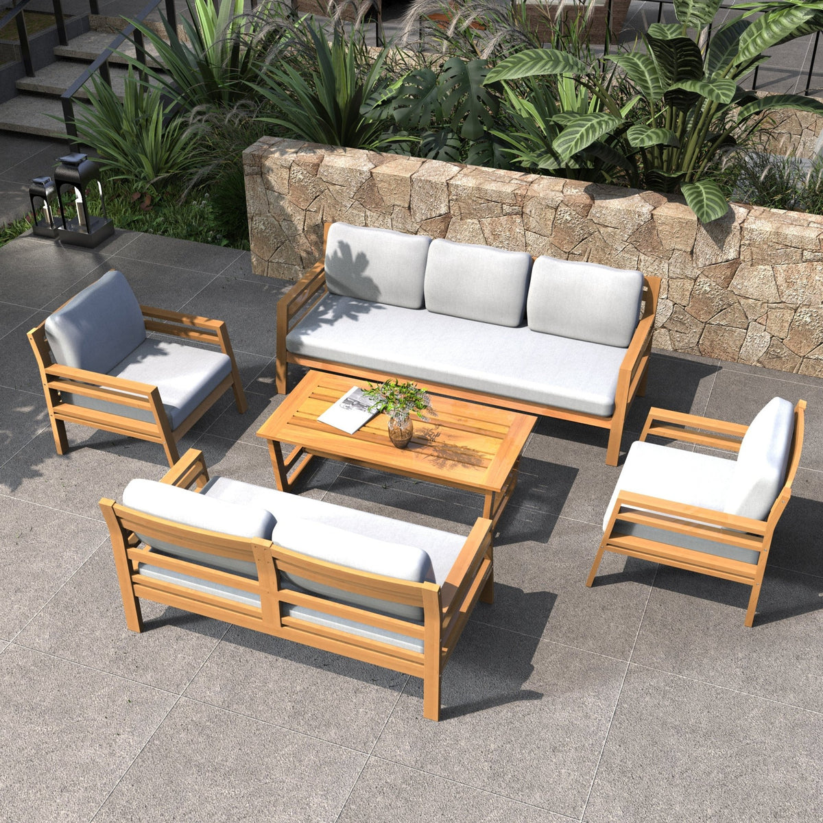 Rebel 7 - Seater Wood Patio Conversation Set (PAS - 2520 - 3SC+2SC+SC*2+TA) - Direct Wicker