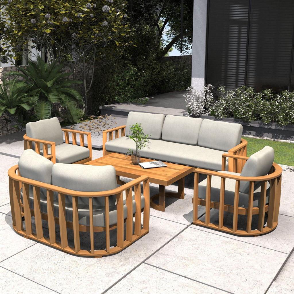 Rebel 7-Seater Wood Patio Conversation Set (PAS-2521-3SC+2SC+SC*2+TA) - Direct Wicker
