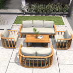 Rebel 7-Seater Wood Patio Conversation Set (PAS-2521-3SC+2SC+SC*2+TA) - Direct Wicker