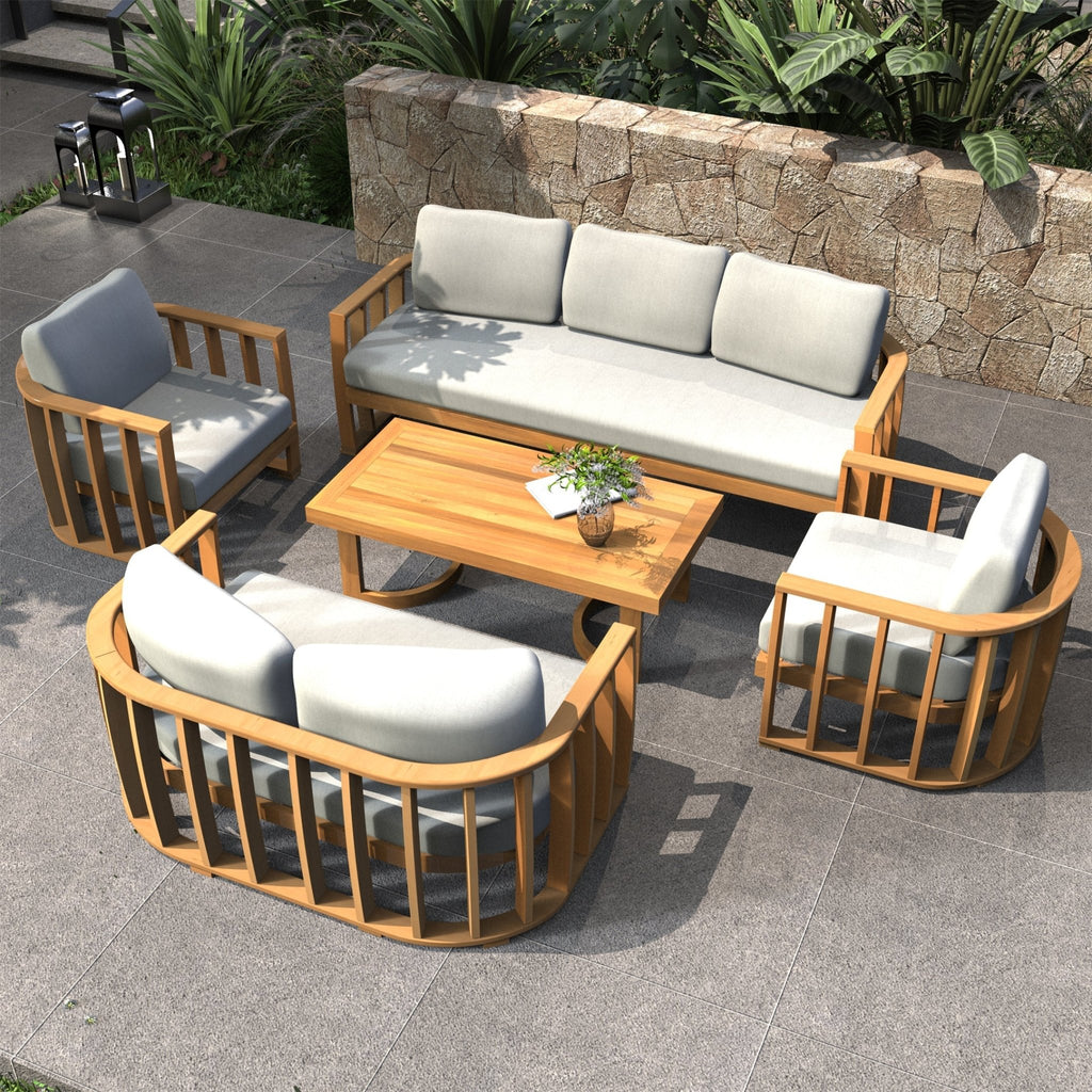 Rebel 7-Seater Wood Patio Conversation Set (PAS-2521-3SC+2SC+SC*2+TA) - Direct Wicker