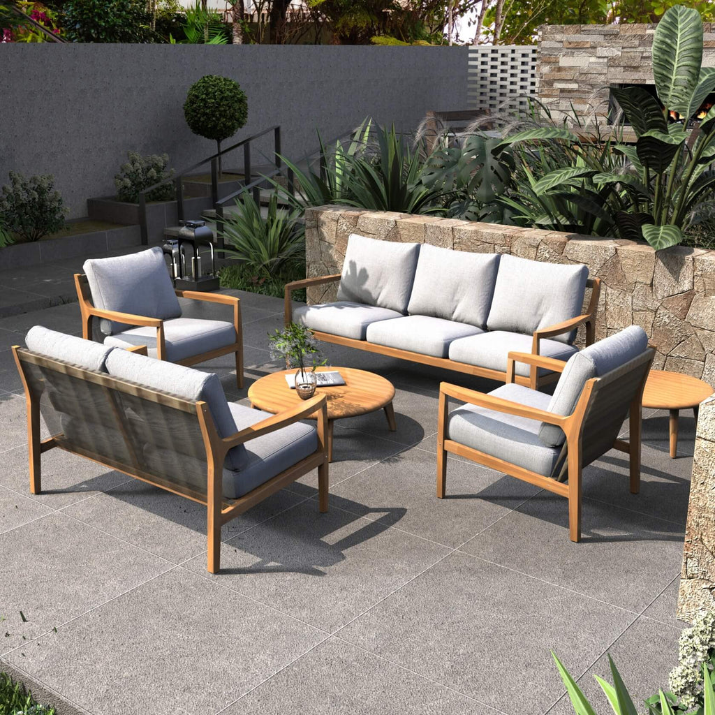 Rebel 7 - Seater Wood Patio Conversation Set with CoffeeTable & Side Table (PAS - 2513 - 7 - Seat) - Direct Wicker