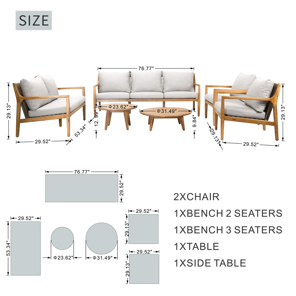 Rebel 7 - Seater Wood Patio Conversation Set with CoffeeTable & Side Table (PAS - 2513 - 7 - Seat) - Direct Wicker