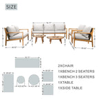 Rebel 7 - Seater Wood Patio Conversation Set with CoffeeTable & Side Table (PAS - 2513 - 7 - Seat) - Direct Wicker