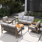 Rebel 7 - Seater Wood Patio Conversation Set with CoffeeTable & Side Table (PAS - 2513 - 7 - Seat) - Direct Wicker