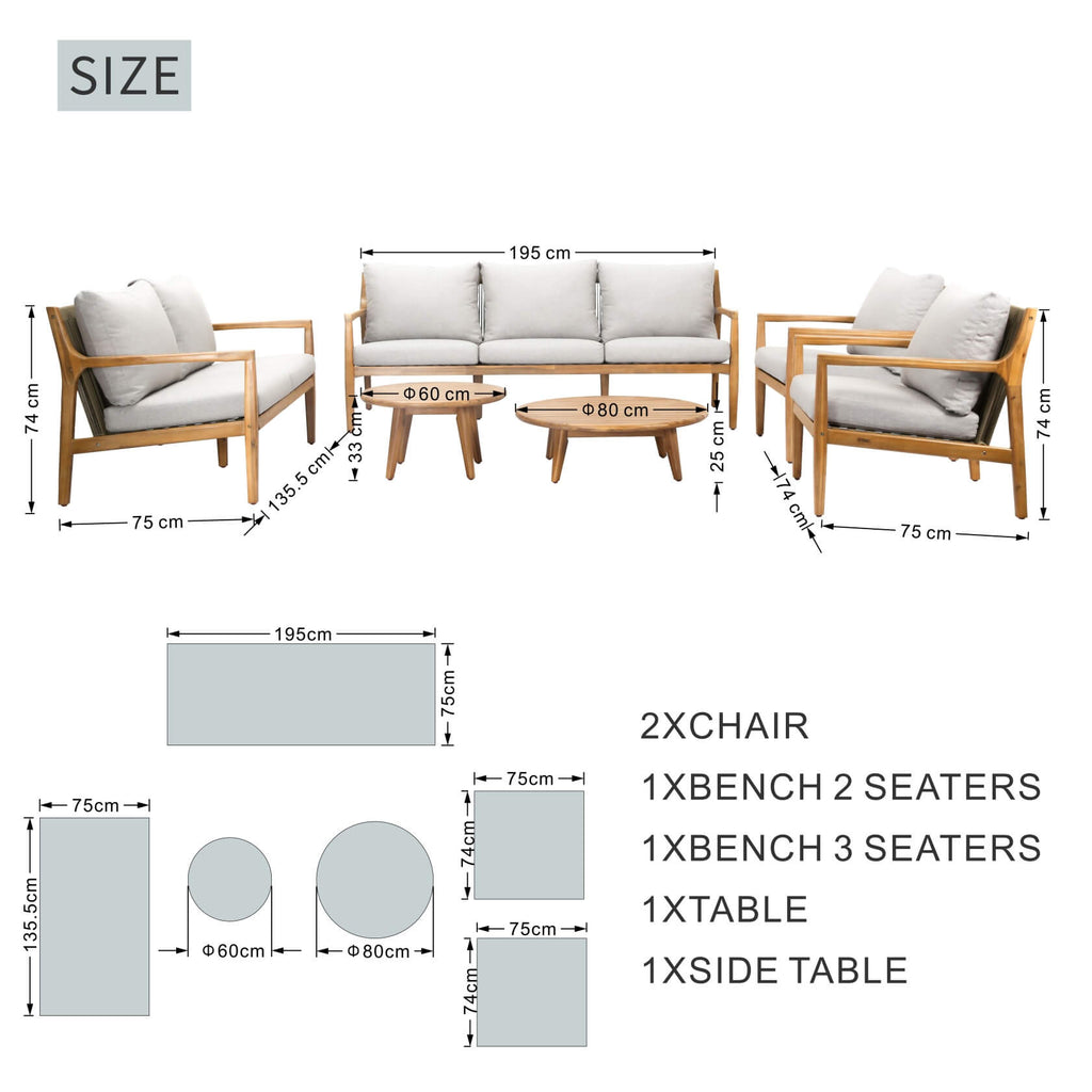 Rebel 7 - Seater Wood Patio Conversation Set with CoffeeTable & Side Table (PAS - 2513 - 7 - Seat) - Direct Wicker