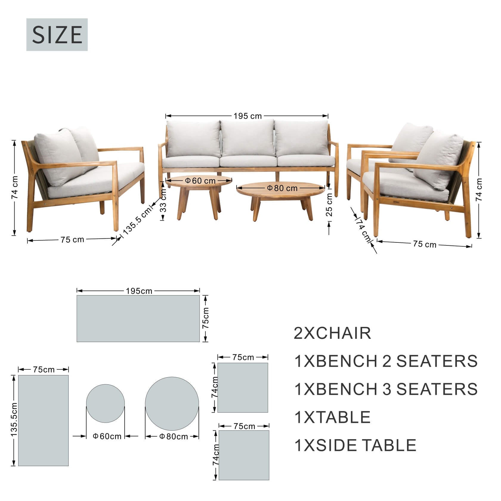 Rebel 7 - Seater Wood Patio Conversation Set with CoffeeTable & Side Table (PAS - 2513 - 7 - Seat) - Direct Wicker