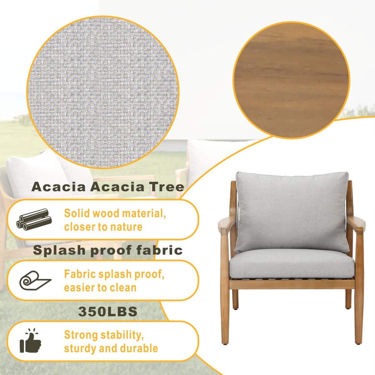 Rebel 7 - Seater Wood Patio Conversation Set with CoffeeTable & Side Table (PAS - 2513 - 7 - Seat) - Direct Wicker