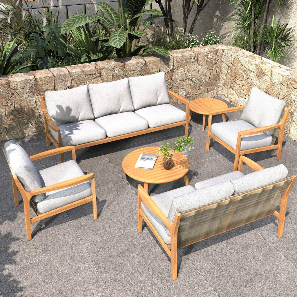 Rebel 7 - Seater Wood Patio Conversation Set with CoffeeTable & Side Table (PAS - 2513 - 7 - Seat) - Direct Wicker
