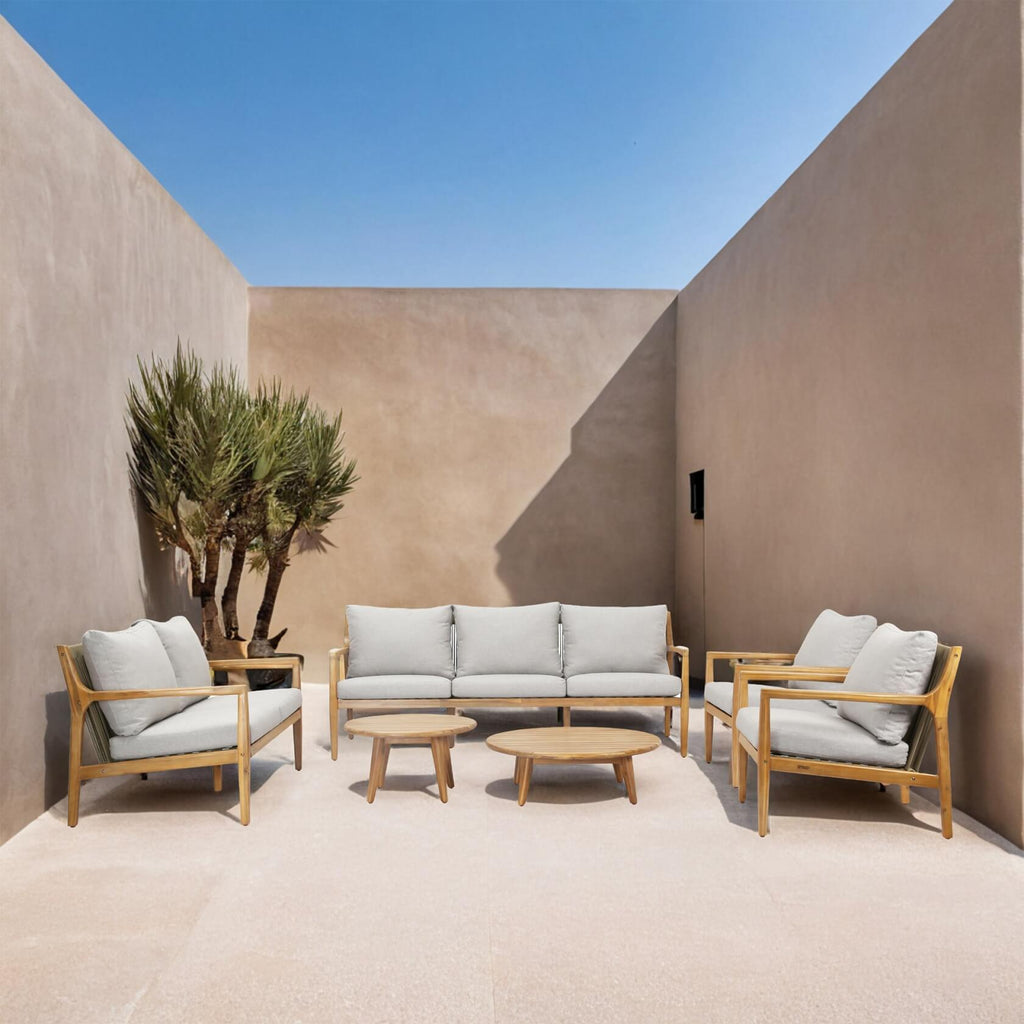 Rebel 7 - Seater Wood Patio Conversation Set with CoffeeTable & Side Table (PAS - 2513 - 7 - Seat) - Direct Wicker