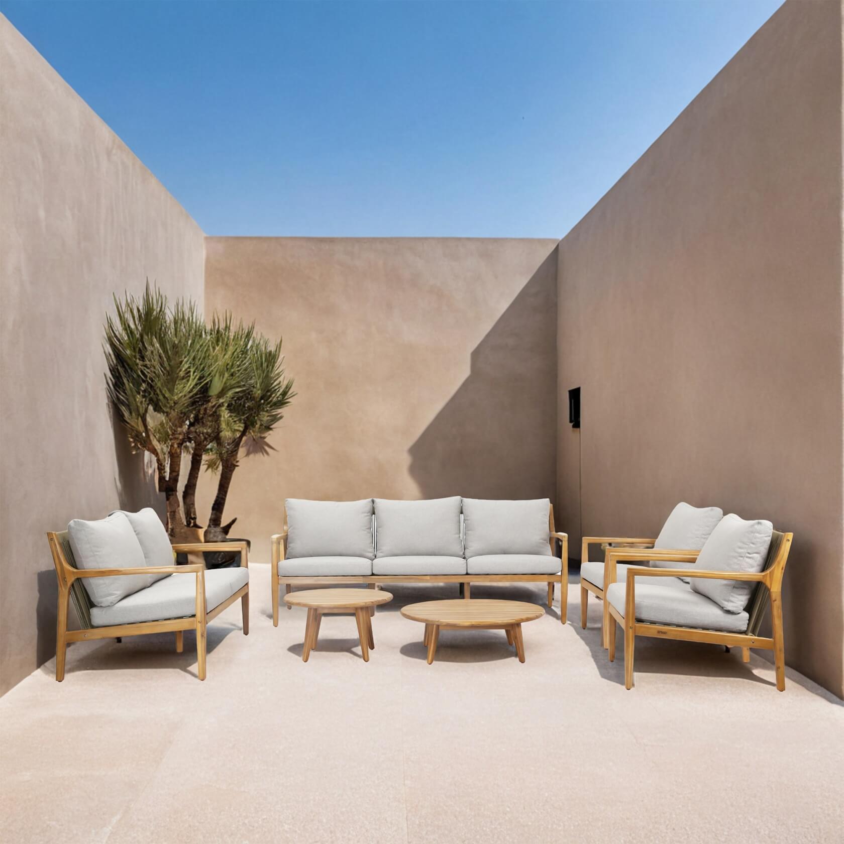Rebel 7 - Seater Wood Patio Conversation Set with CoffeeTable & Side Table (PAS - 2513 - 7 - Seat) - Direct Wicker