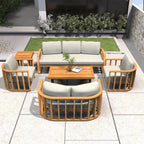 Rebel 7-Seater Wood Patio Conversation Set with Footstool (PAS-2521-3SC+2SC+SC2+TA+ST) - Direct Wicker