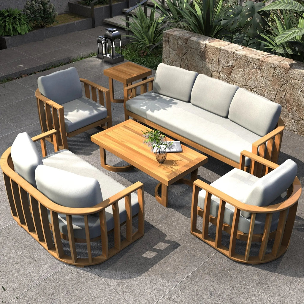 Rebel 7-Seater Wood Patio Conversation Set with Footstool (PAS-2521-3SC+2SC+SC2+TA+ST) - Direct Wicker