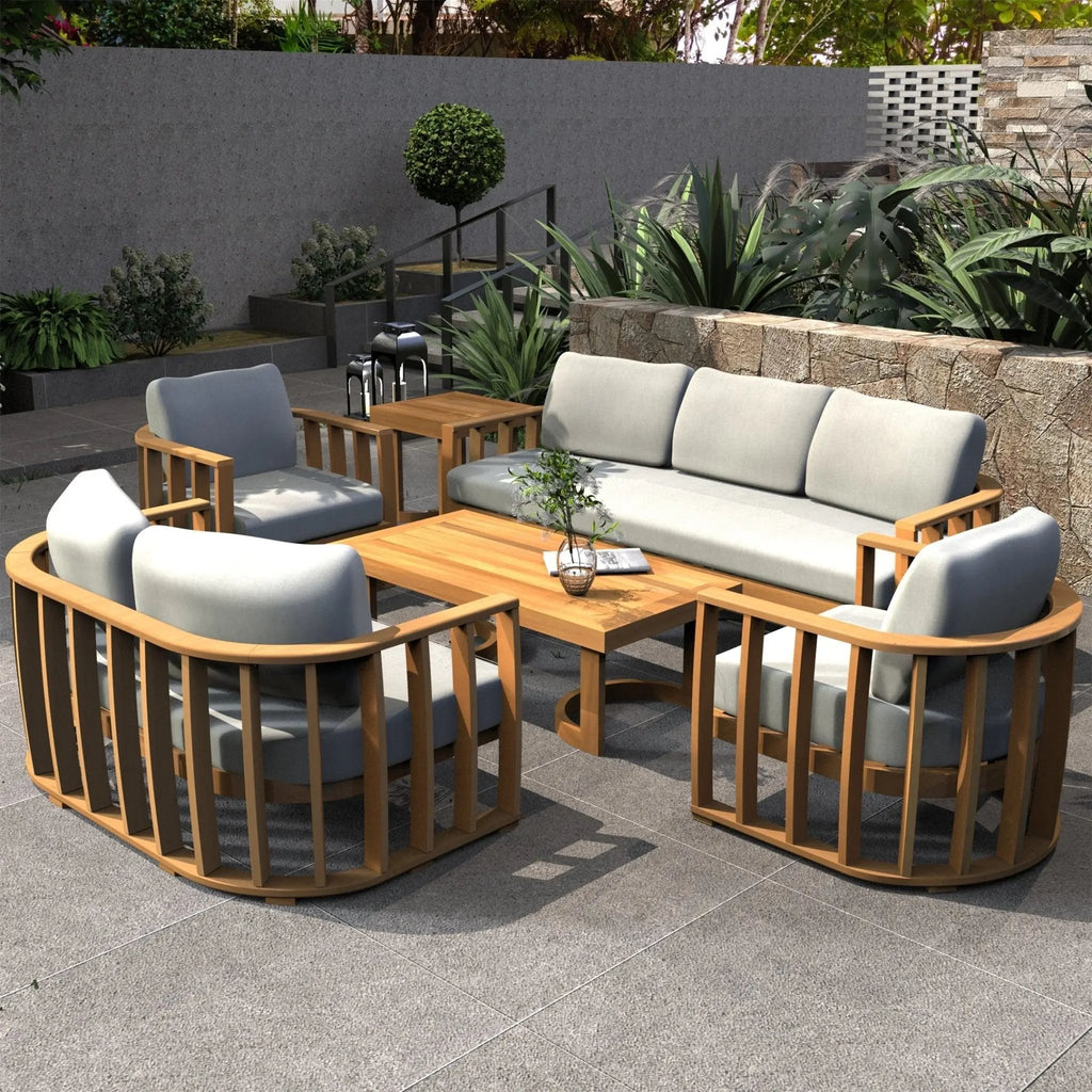 Rebel 7-Seater Wood Patio Conversation Set with Footstool (PAS-2521-3SC+2SC+SC2+TA+ST) - Direct Wicker