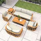 Rebel 7-Seater Wood Patio Conversation Set with Footstool (PAS-2521-3SC+2SC+SC2+TA+ST) - Direct Wicker
