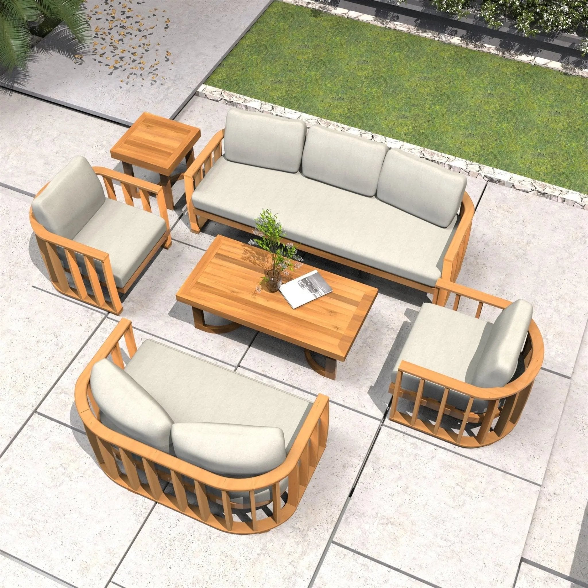 Rebel 7-Seater Wood Patio Conversation Set with Footstool (PAS-2521-3SC+2SC+SC2+TA+ST) - Direct Wicker
