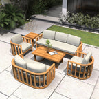 Rebel 7-Seater Wood Patio Conversation Set with Footstool (PAS-2521-3SC+2SC+SC2+TA+ST) - Direct Wicker