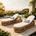 Rebel Solid Wood Lounge Set - 2 Loungers with Side Table, Woven Rope Design (PAL-2518-2DB+ST) - Direct Wicker