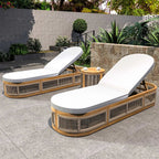 Rebel Solid Wood Lounge Set – 2 Loungers with Side Table, Woven Rope Design (PAL - 2518) - Direct Wicker