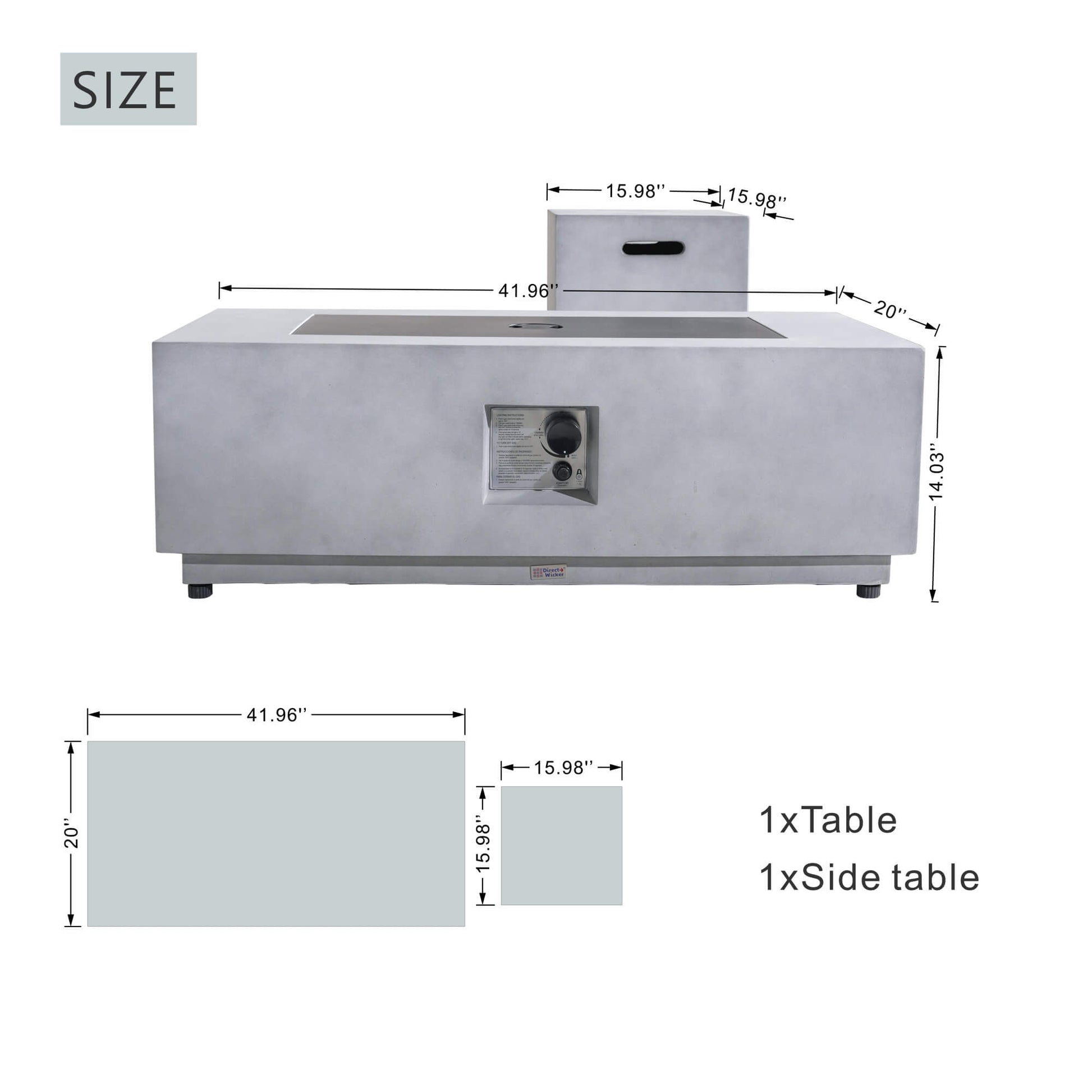 Rectangular Fire Pit Table with Propane Tank Side Table (PAG - 24924 - SET) - Direct Wicker