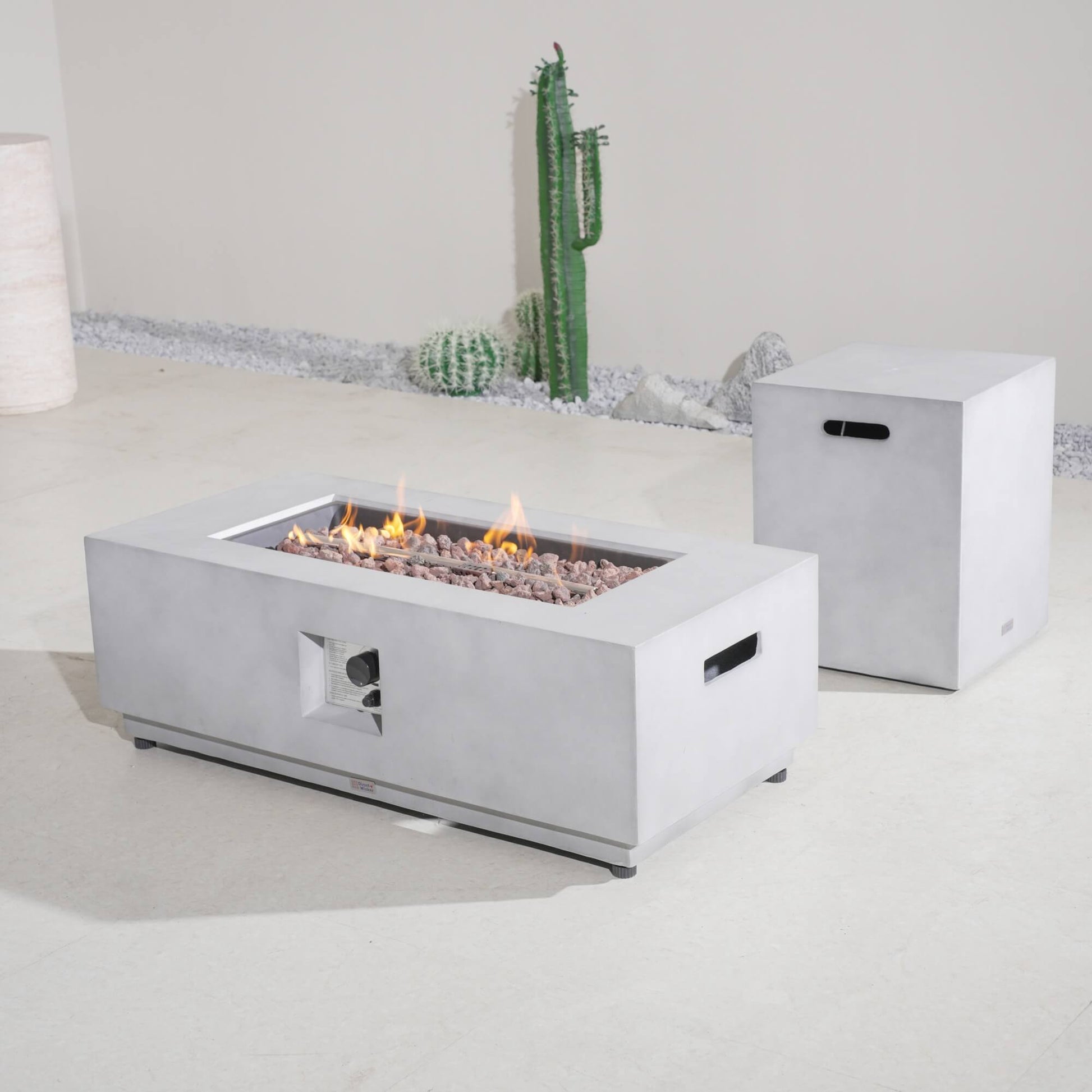 Rectangular Fire Pit Table with Propane Tank Side Table (PAG - 24924 - SET) - Direct Wicker