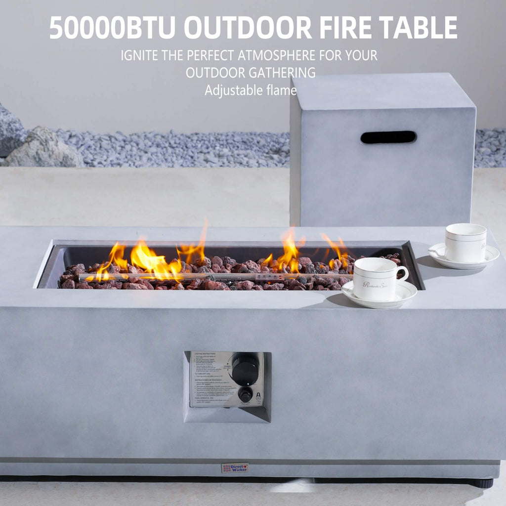 Rectangular Fire Pit Table with Propane Tank Side Table (PAG - 24924 - SET) - Direct Wicker