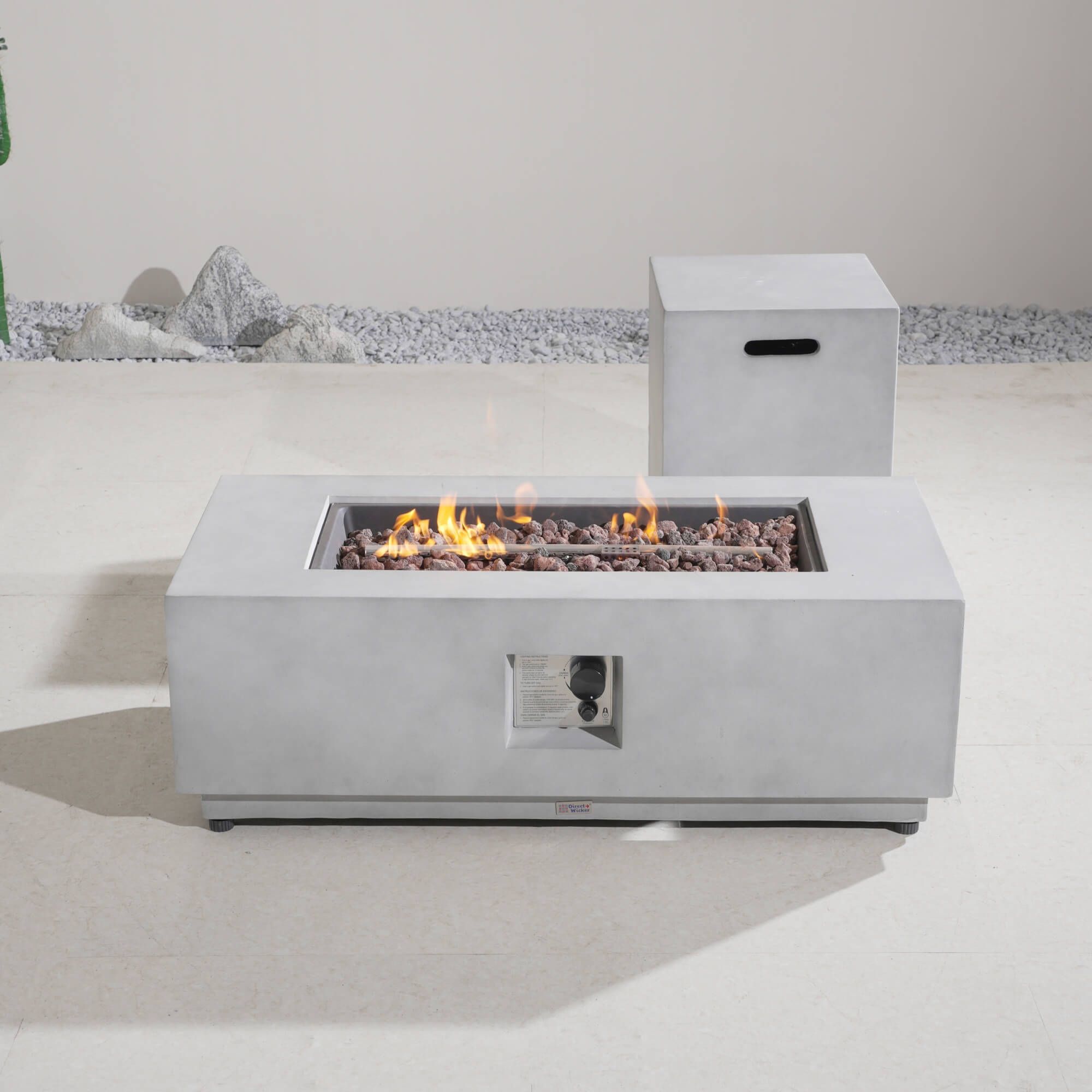 Rectangular Fire Pit Table with Propane Tank Side Table (PAG - 24924 - SET) - Direct Wicker