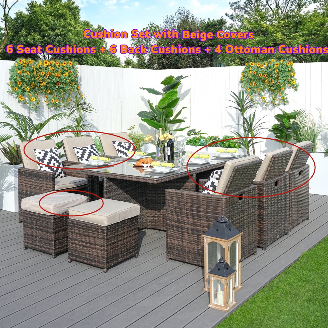 Replacement Cushions for Carmel 6 - Seat Cube Outdoor Dining Set (PAD - 3234 - Cushion) - Direct Wicker
