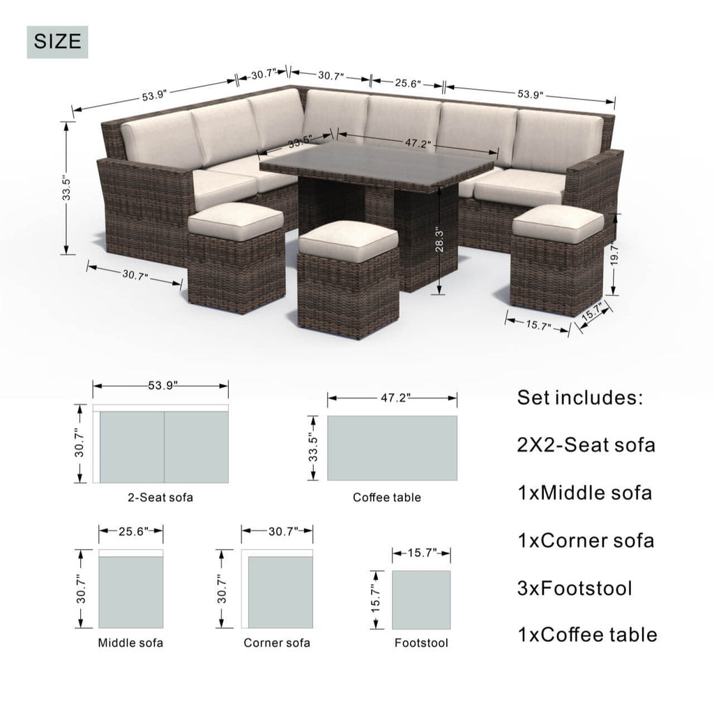 Rimini Corner Sofa Set with Rectangular Table (PAS - 1403) - Direct Wicker