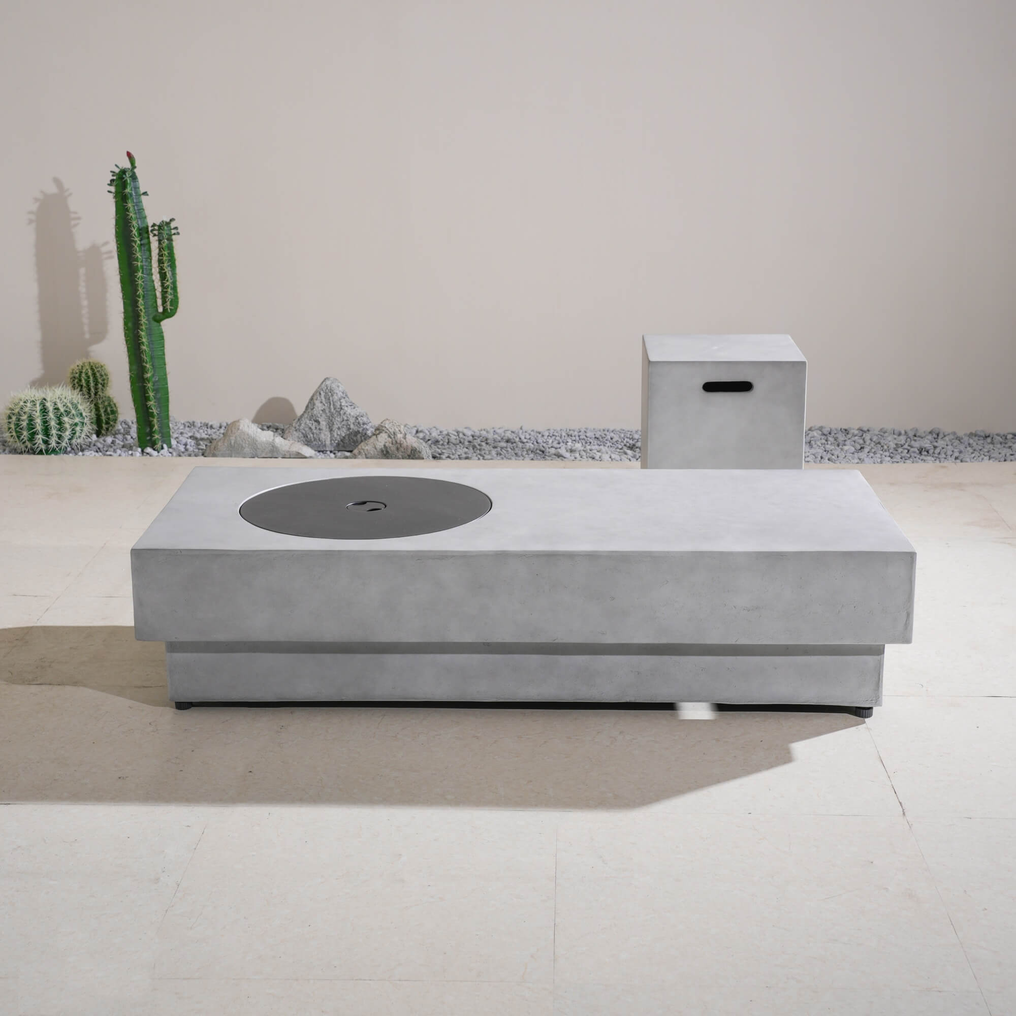 Round Fire Pit Table with Propane Tank Side Table (PAG - 24923 - SET) - Direct Wicker