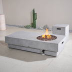Round Fire Pit Table with Propane Tank Side Table (PAG - 24923 - SET) - Direct Wicker
