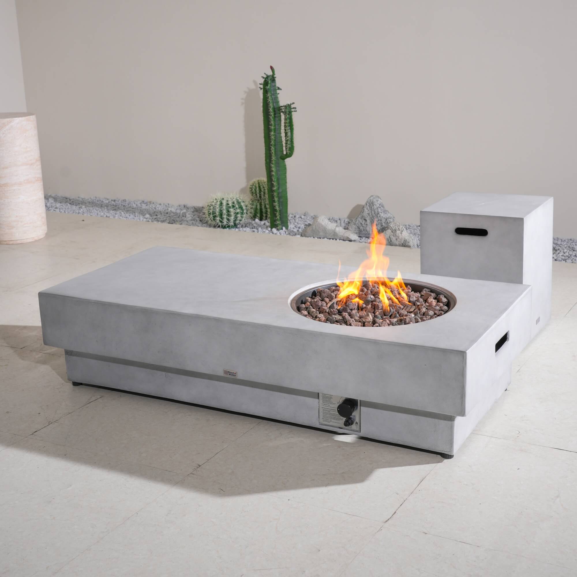 Round Fire Pit Table with Propane Tank Side Table (PAG - 24923 - SET) - Direct Wicker