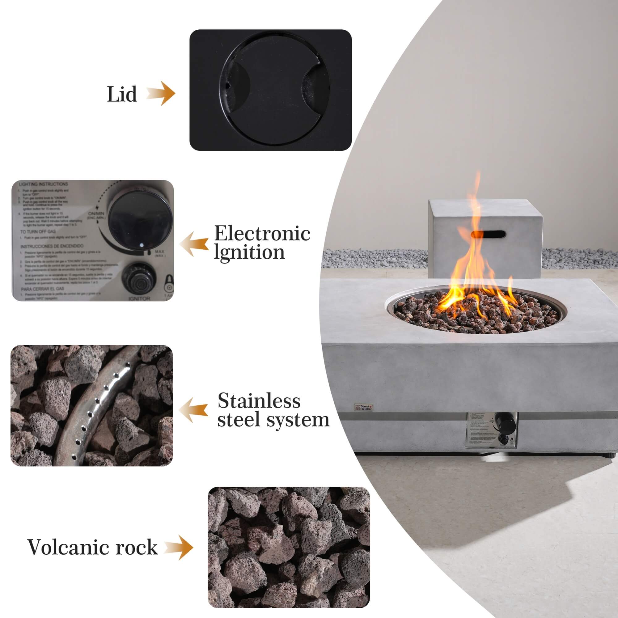 Round Fire Pit Table with Propane Tank Side Table (PAG - 24923 - SET) - Direct Wicker