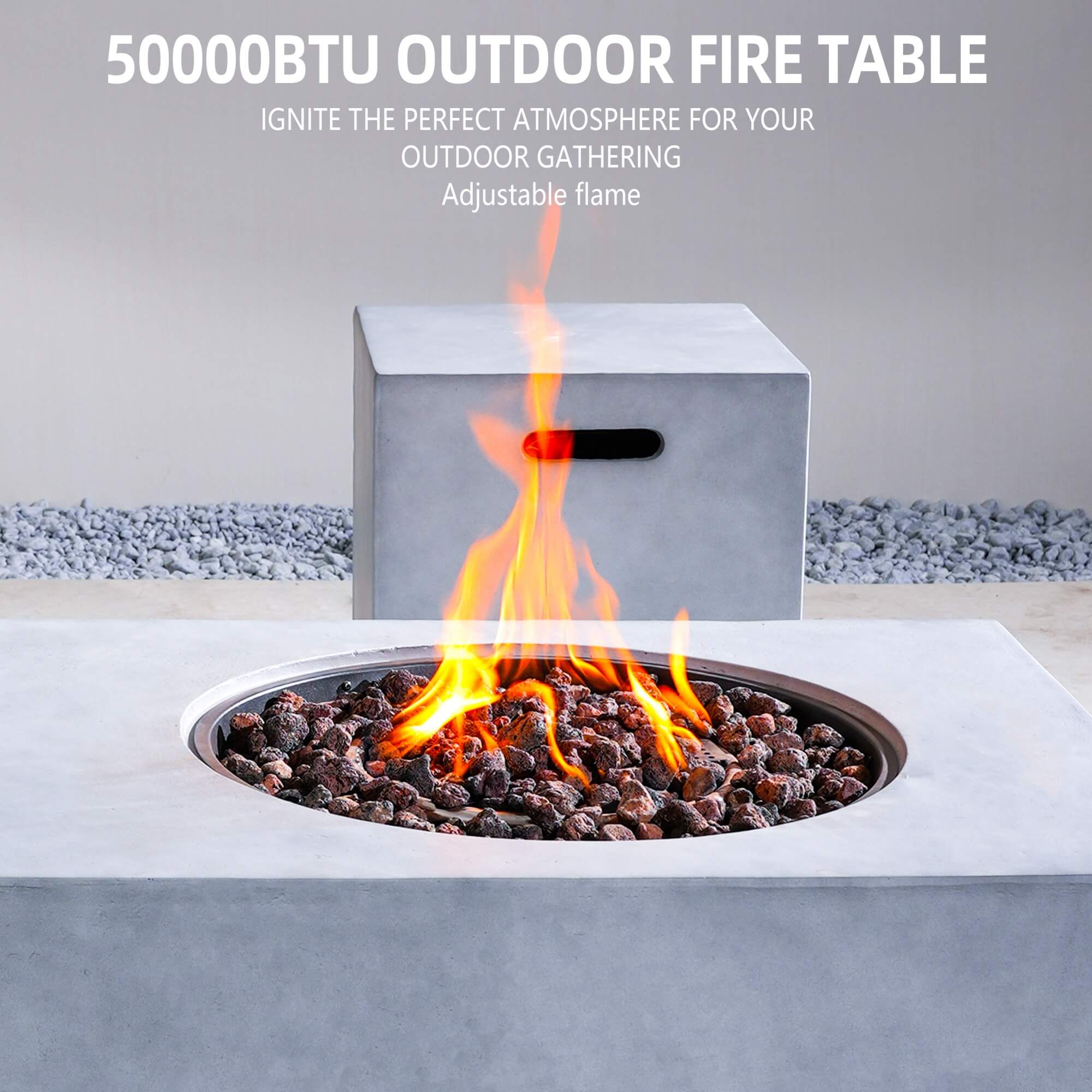 Round Fire Pit Table with Propane Tank Side Table (PAG - 24923 - SET) - Direct Wicker