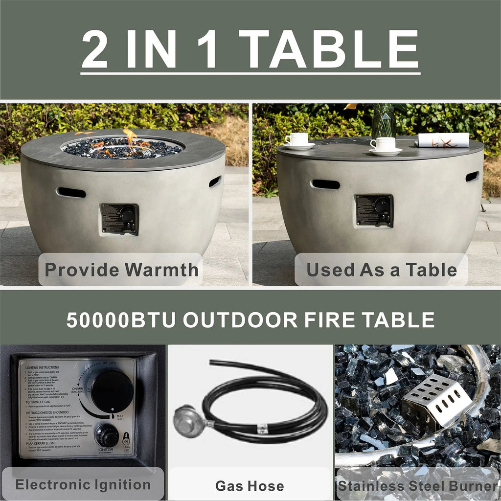 Round Magnesium Oxide Propane Fire Pit Table (PAG-2636-GR) - Direct Wicker