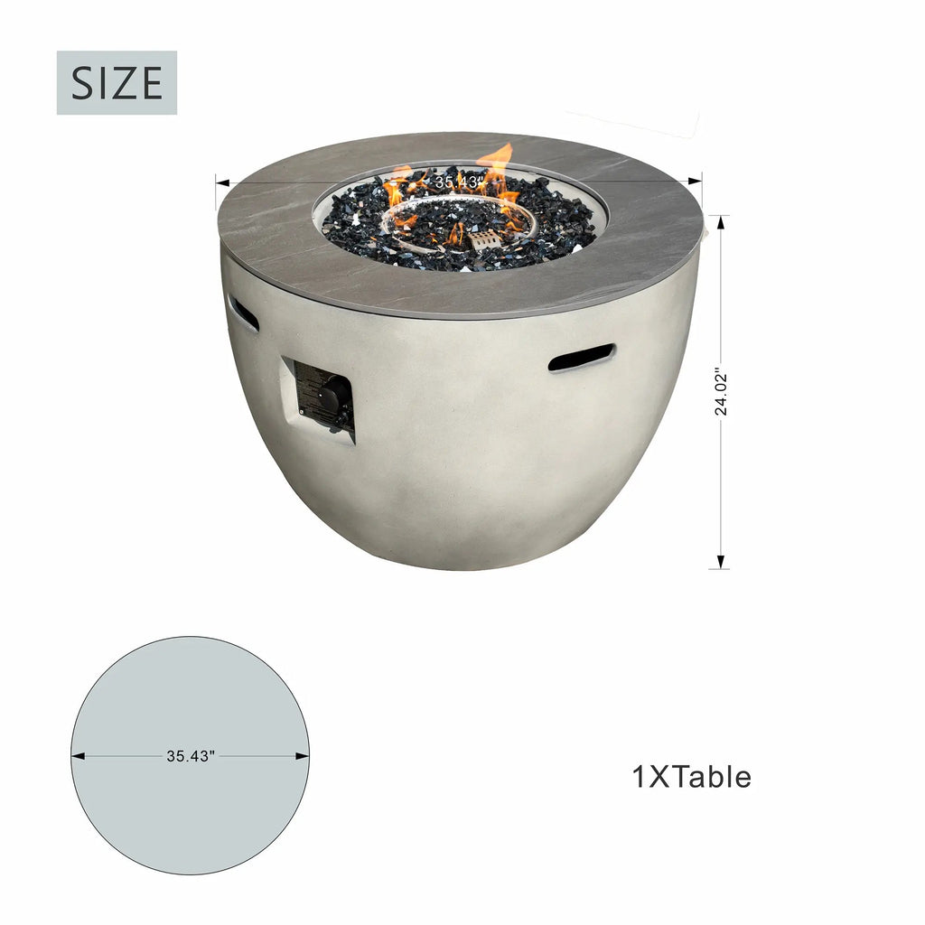 Round Magnesium Oxide Propane Fire Pit Table (PAG-2636-GR) - Direct Wicker
