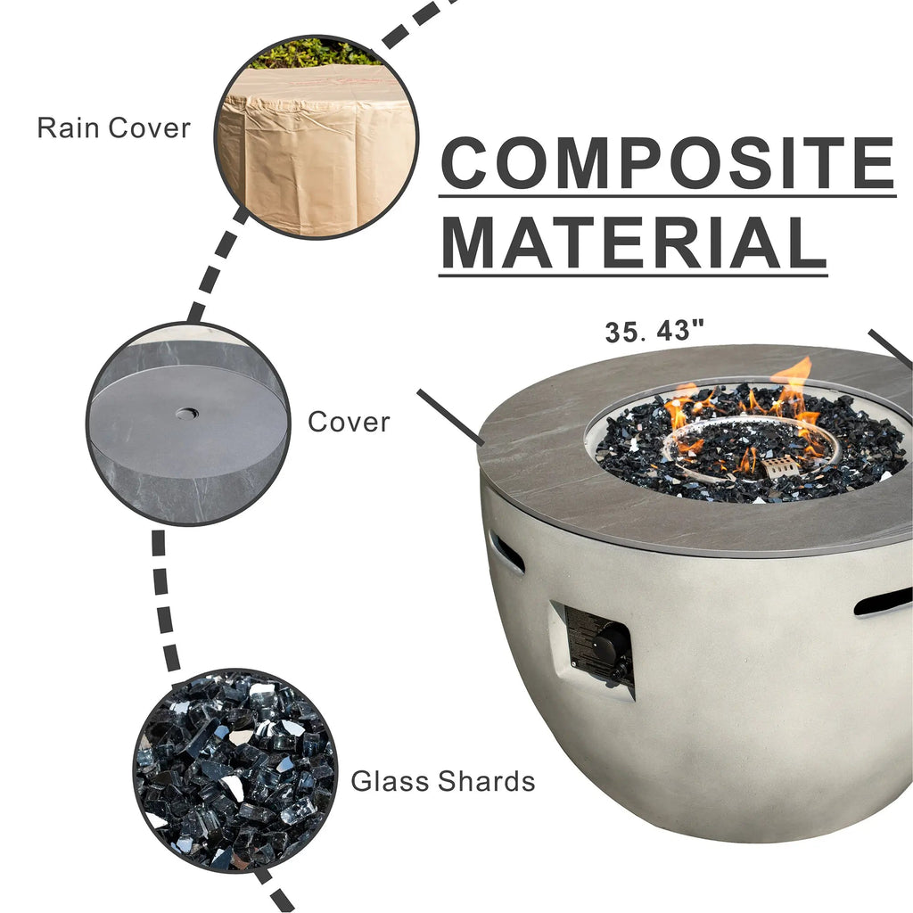 Round Magnesium Oxide Propane Fire Pit Table (PAG-2636-GR) - Direct Wicker