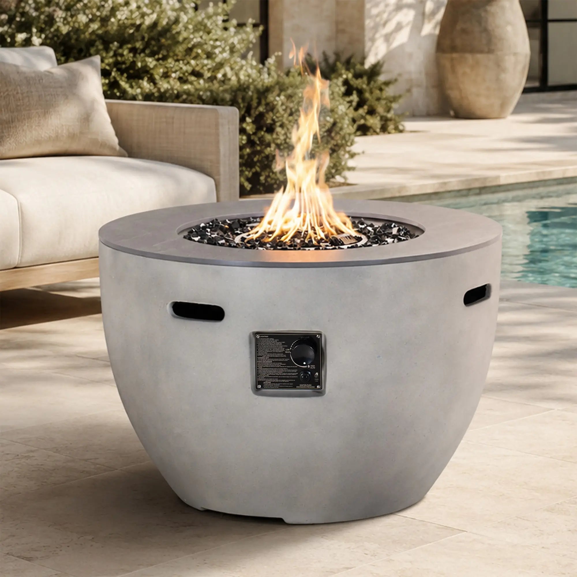 Round Magnesium Oxide Propane Fire Pit Table (PAG-2636-GR) - Direct Wicker