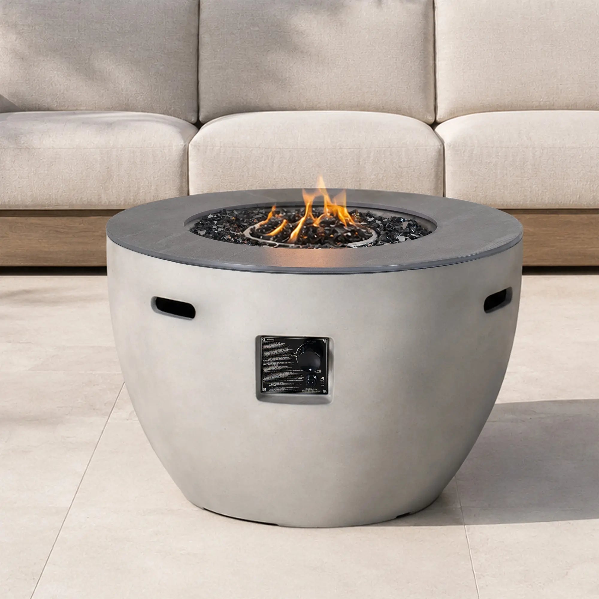 Round Magnesium Oxide Propane Fire Pit Table (PAG-2636-GR) - Direct Wicker