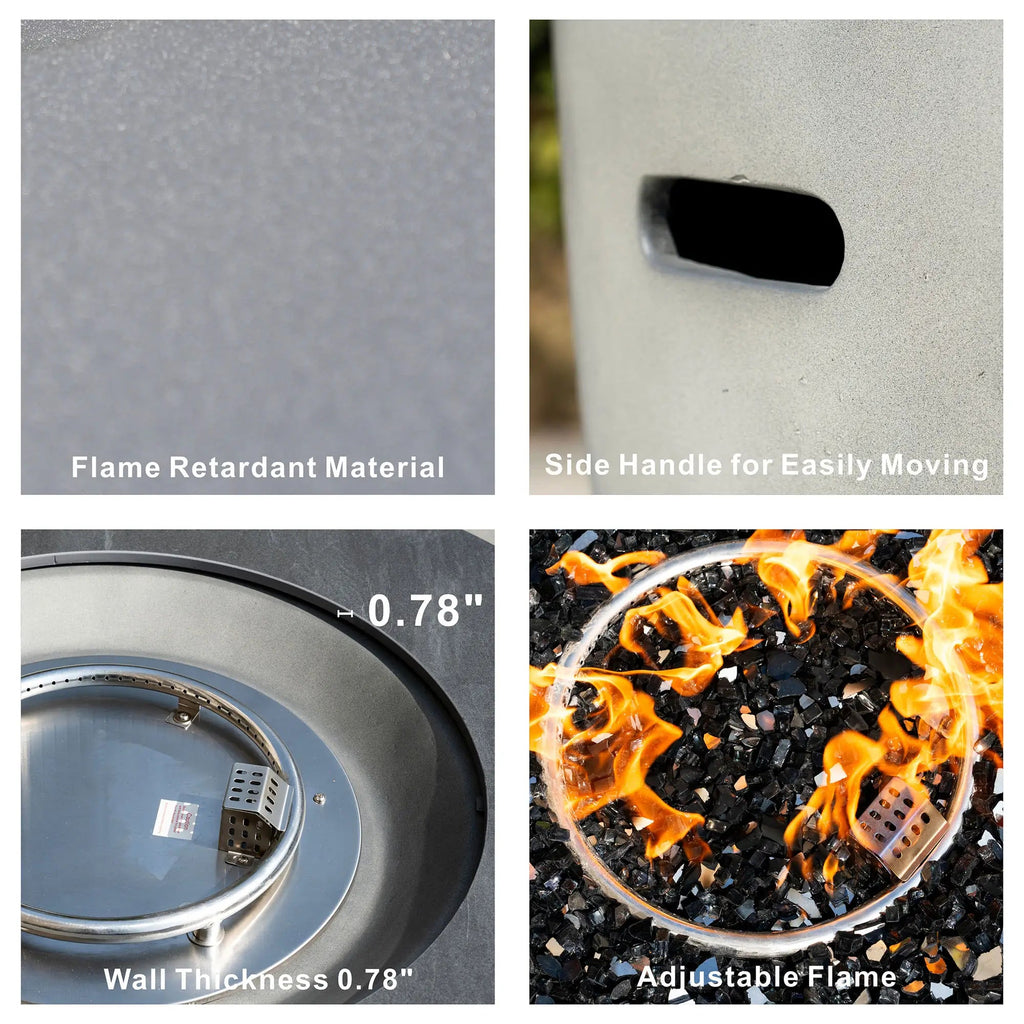Round Magnesium Oxide Propane Fire Pit Table (PAG-2636-GR) - Direct Wicker