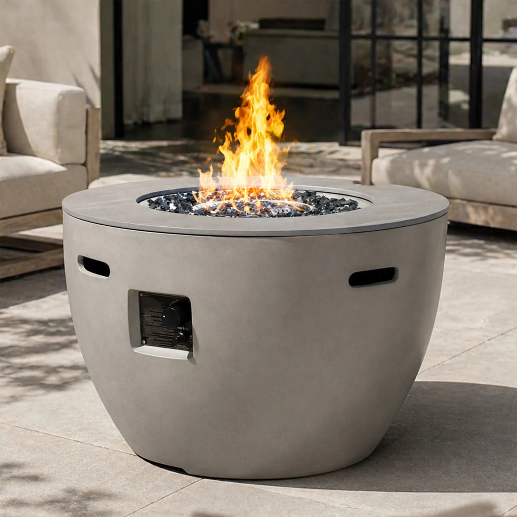 Round Magnesium Oxide Propane Fire Pit Table (PAG-2636-GR) - Direct Wicker