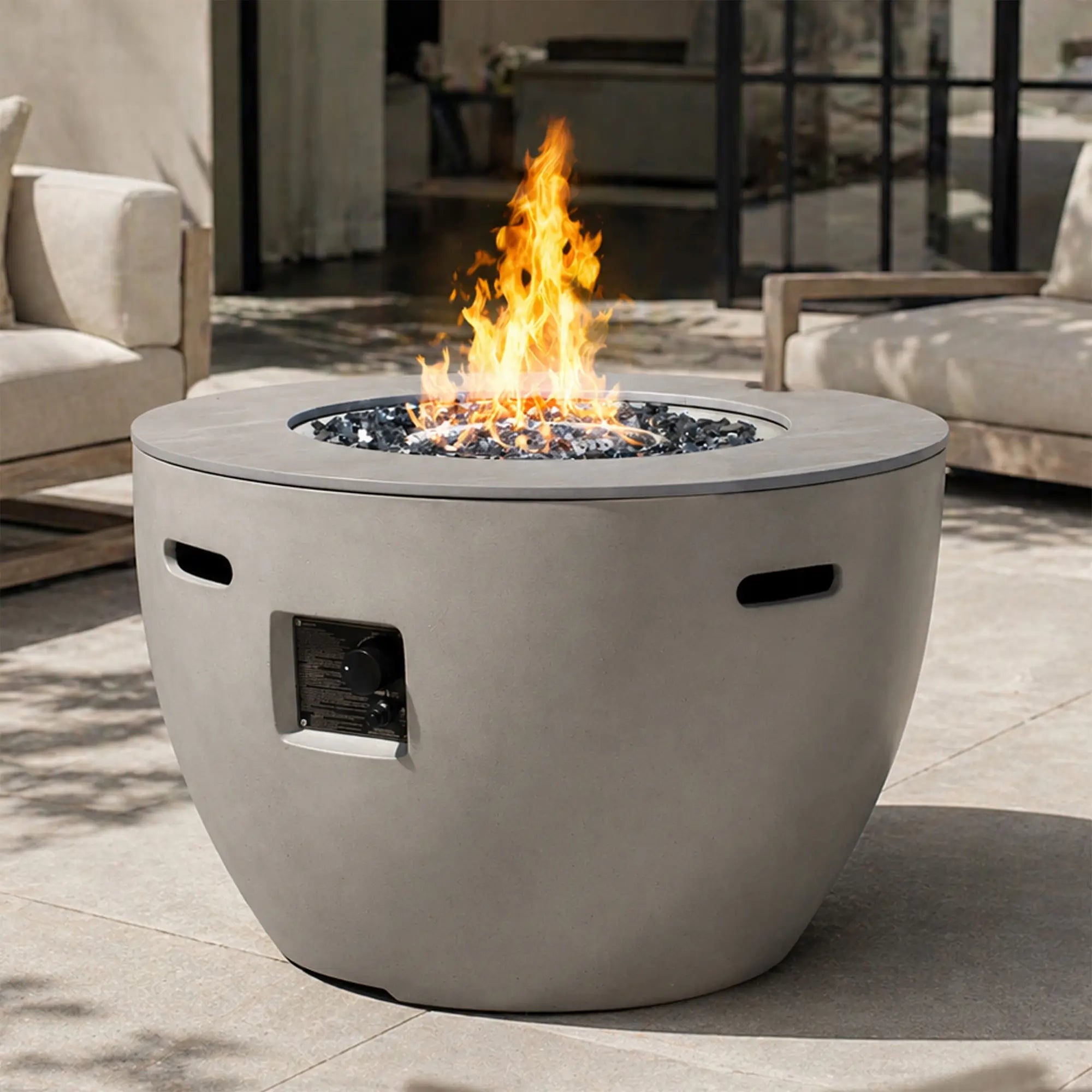 Round Magnesium Oxide Propane Fire Pit Table (PAG-2636-GR) - Direct Wicker