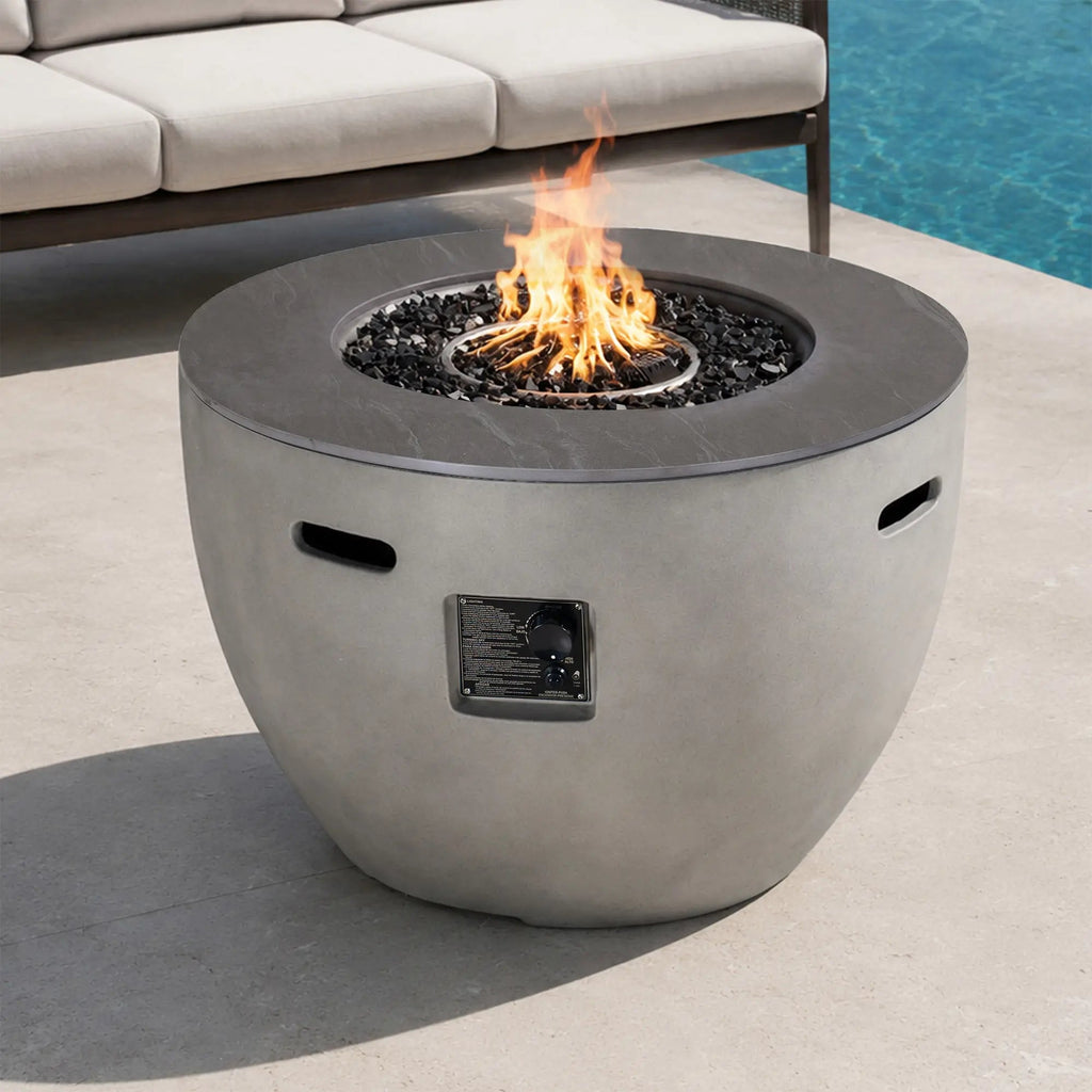 Round Magnesium Oxide Propane Fire Pit Table (PAG-2636-GR) - Direct Wicker