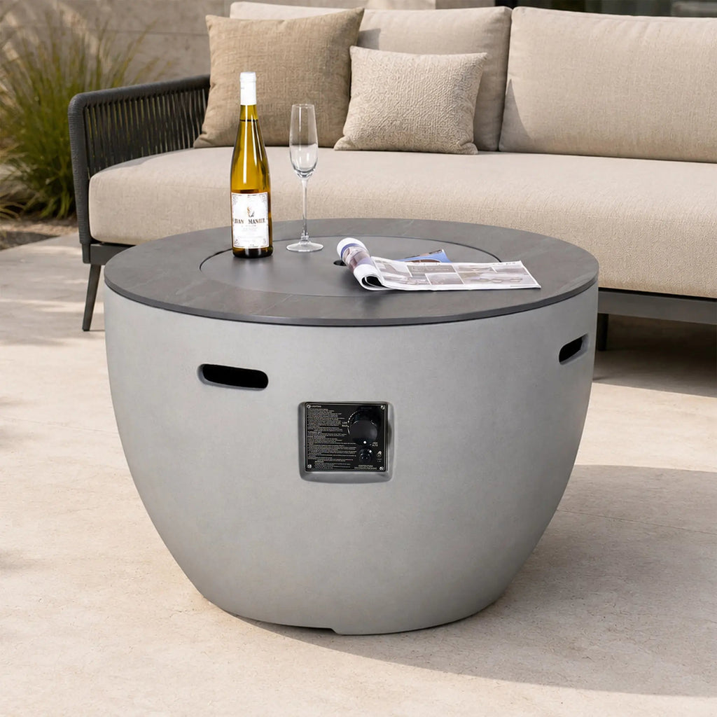 Round Magnesium Oxide Propane Fire Pit Table (PAG-2636-GR) - Direct Wicker